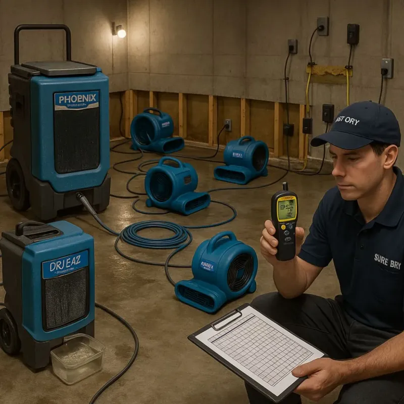 Structural Drying and Dehumidification process in Wake Village, TX